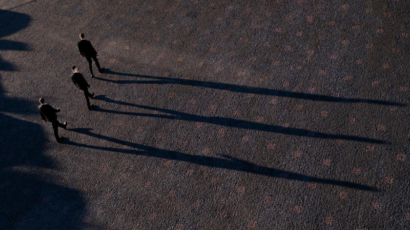 Shadows Of Groomsmen Anf Groom Outdoors